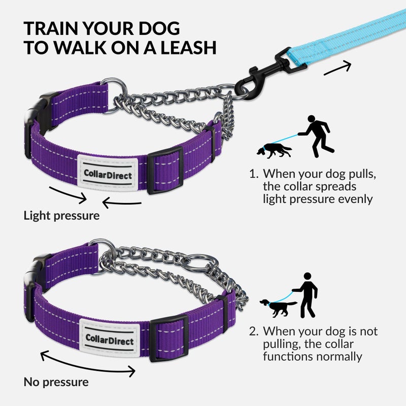 CollarDirect Martingale Dog Collar with Stainless Steel Chain and Quick Release Buckle - Reflective Collar for Large, Medium, Small Dogs - Purple, Large (Neck Size 17"-22") - Image 2